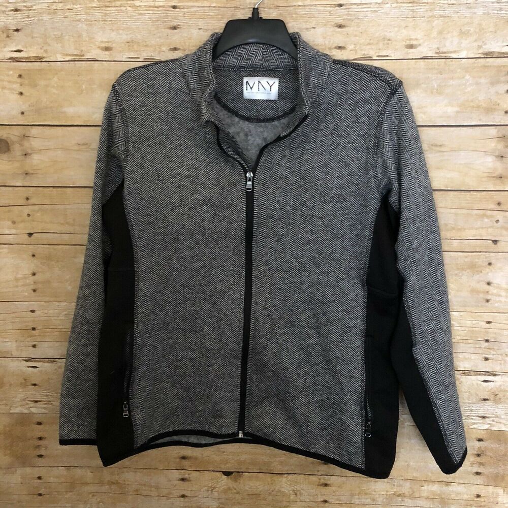 Marc New York Women's Black Herringbone Fleece Lined Knit Jacket - Size XL - MNY